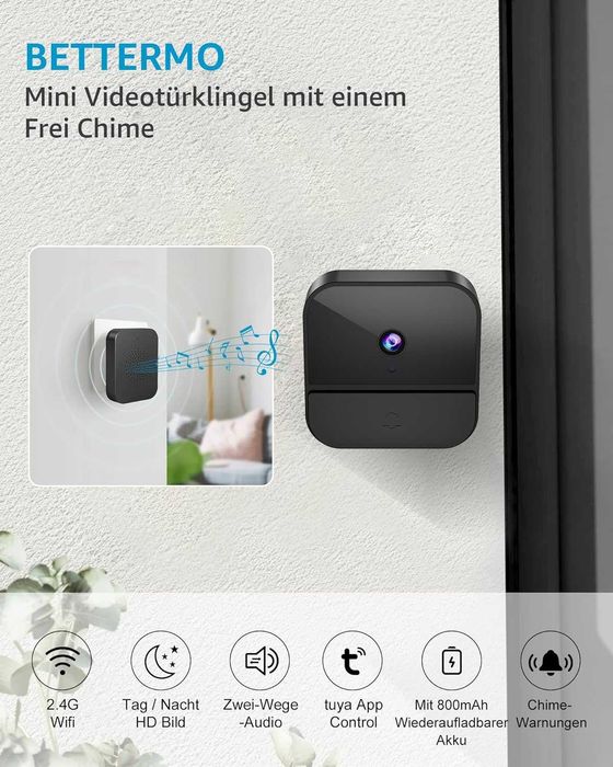 Wi-Fi Видео звънец BETTERMO – Смарт камера за врата, Нощно виждане