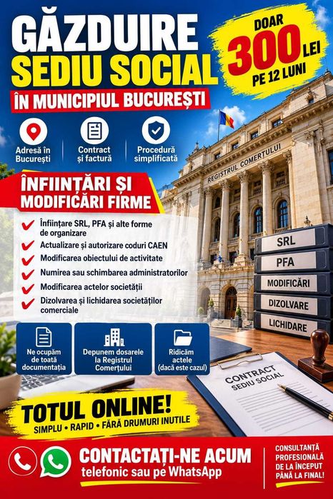 GAZDUIRE sediu social/Actualizare CAEN/ Infiintari firme in municipiul Bucuresti