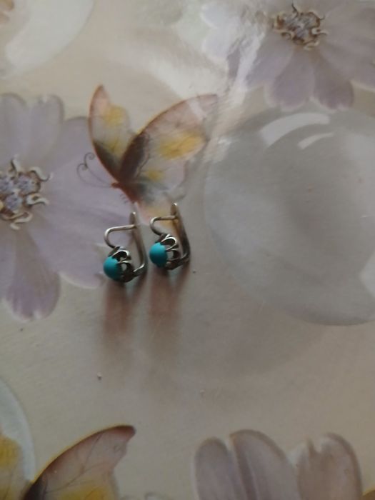 Серебряные серёжки,  камень бирюза