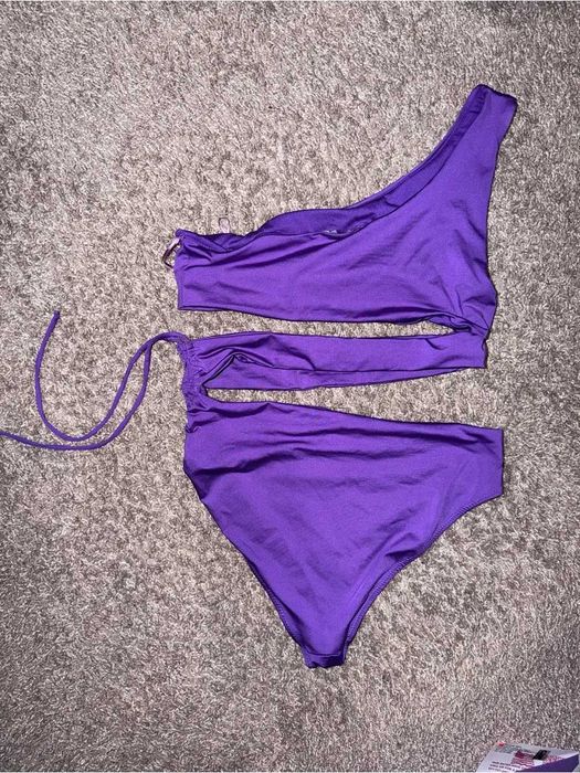 Zara costum de baie intreg 1 piece mov sexy cut out talie inalta