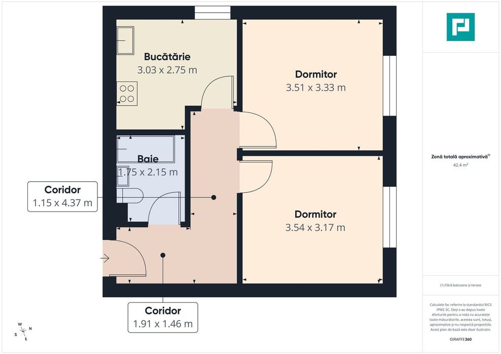 Apartament 43 mp, mobilat, AC, parter, decomandat