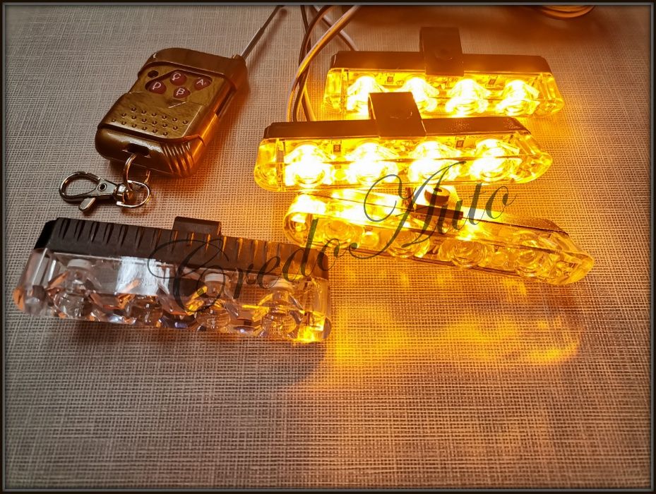 Мощен!LED Авариен сигнален блиц за решетка!!жълт+дистанционно!(Пътна)