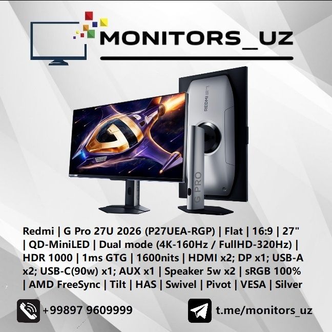 [NEW] монитор Redmi G Pro 27U MiniLED 4K 160Hz