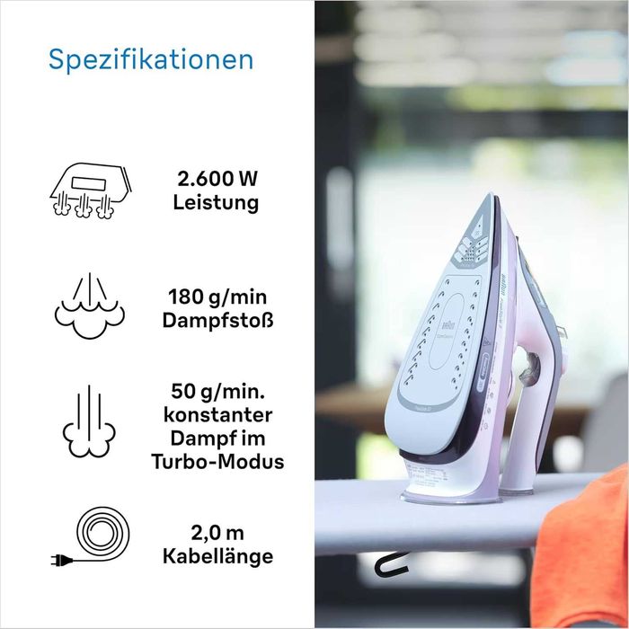 Ютия Braun TexStyle 5 SI FreeGlide 3D, 2600W, парa 180 г/мин, 300мл