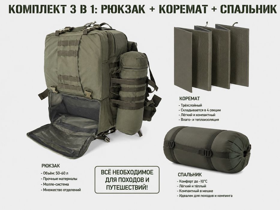 Рюкзак армейский новый плюс коремат и спальник,.