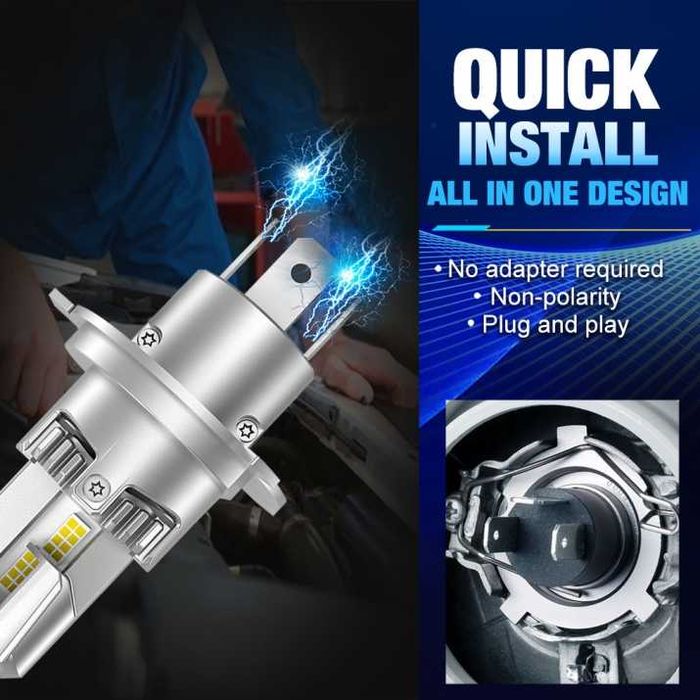 2 БРОЯ LED Диодни крушки H4 200W 9-32V +300%