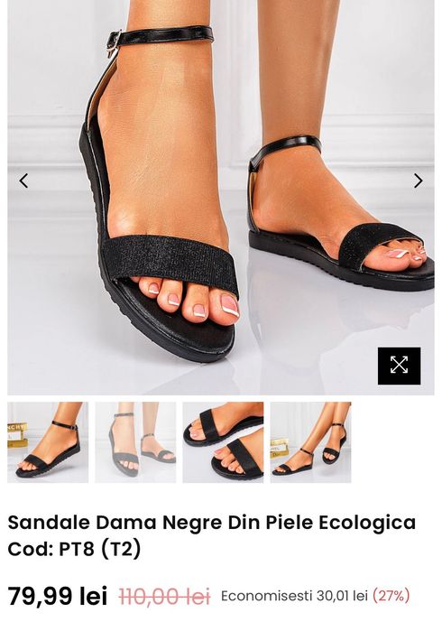 Sandale negre dama, 38, joase , piele neagră