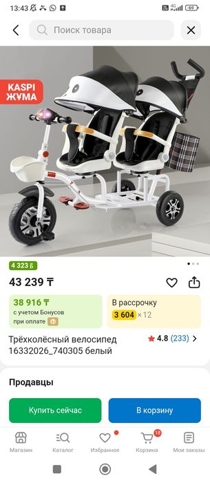 Детский велосипед для двоих