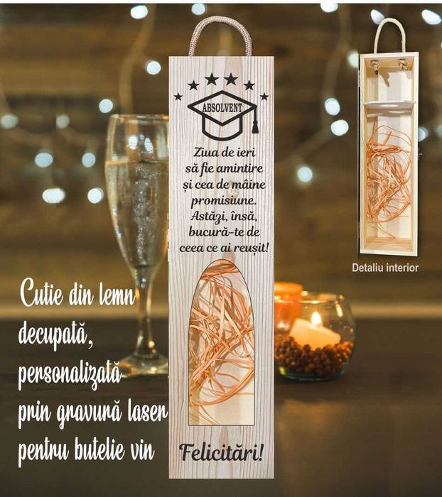 Cadou Cutie lemn gravată pentru butelie vin