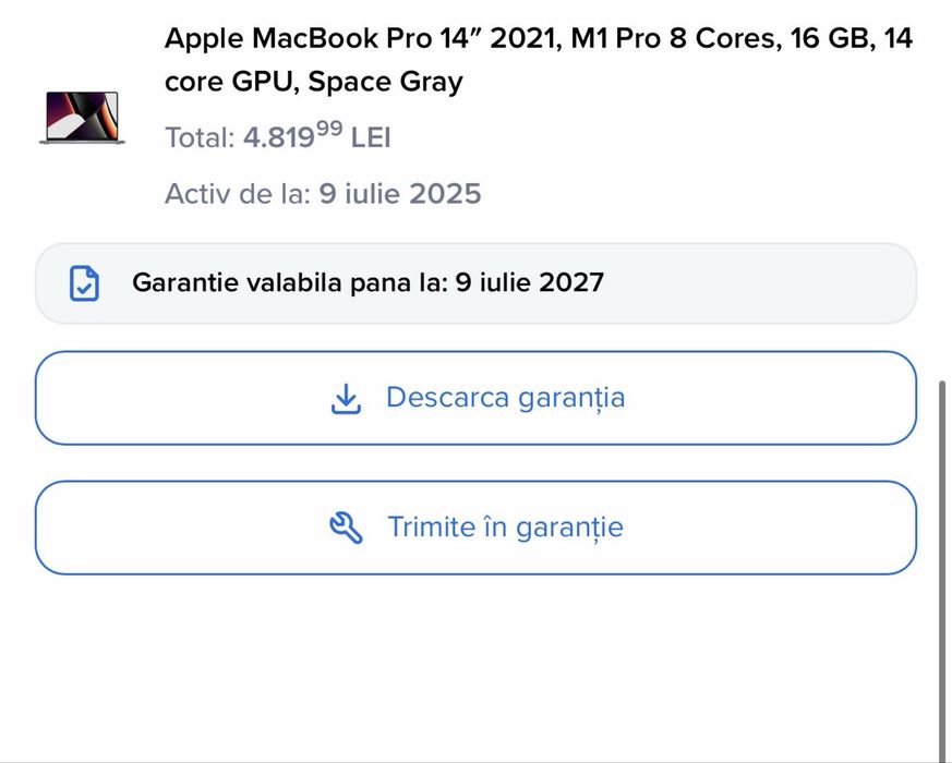MacBook Pro 14” M1 Pro (2021) – 16 GB RAM, 512 GB SSD – Garanție Flip
