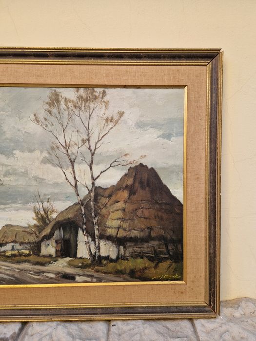Чудесна антикварна белгийска картина масло върху платно