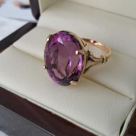 inel aur galben 14k cu splendid ametist natural