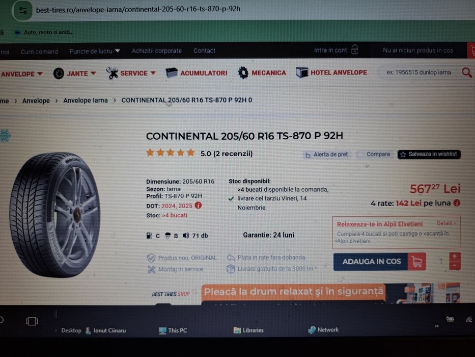 Set anvelope iarna Continental 205/60R16.