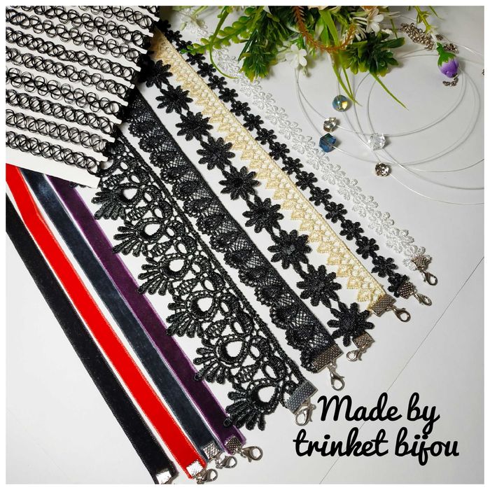 Чокер из бисера жемчуга бархата кружев