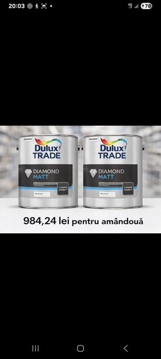Vand urgent 2 cuti de lavabila dulux diamond matt