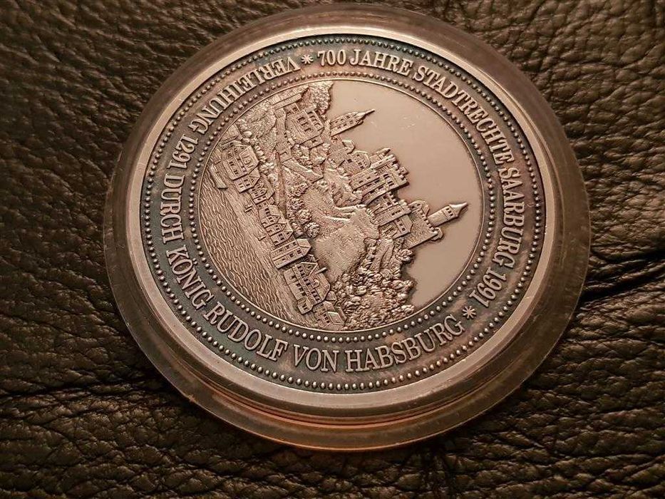 СРЕБЪРЕН 999 ‰ ПЛАКЕТ медал 1291 - 1991г. 700 години Саарбург