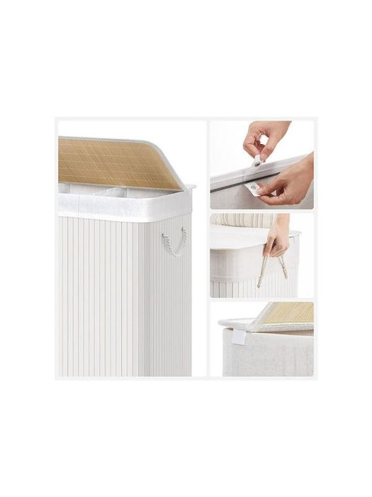 Songmics, Coș de rufe din Bambus Pliabil 60x40x61.5cm Alb