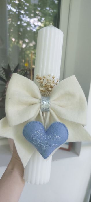Lumanare botez. Lumanare botez handmade premium. Lumanare botez personalizata. Lumanare albastra.
