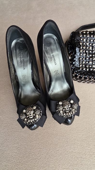 Кожени официални обувки на ток с ефектен детайл 38 италиански