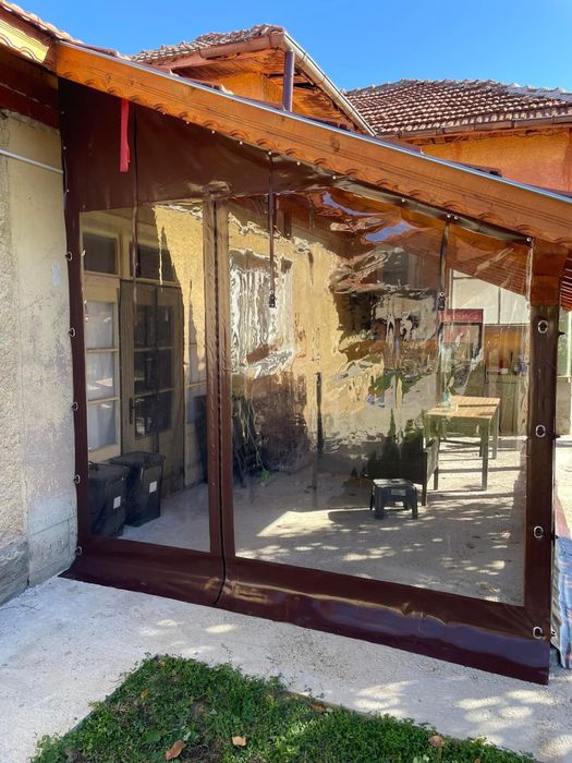 Ветроупорни завеси,тенти,сенници,покривала,винил,кристал.