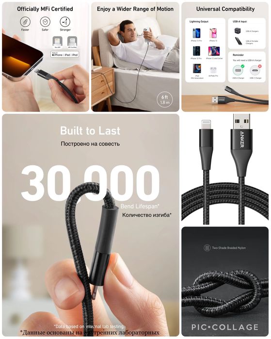 ANKER, Powerline+ II. 1.8метр USB шнур  Lightning для iPad и iPhone