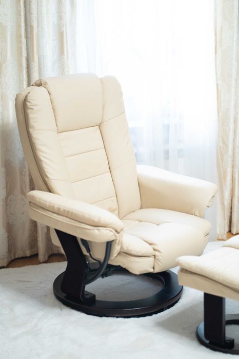 Fotoliu recliner piele bej rotativ 360