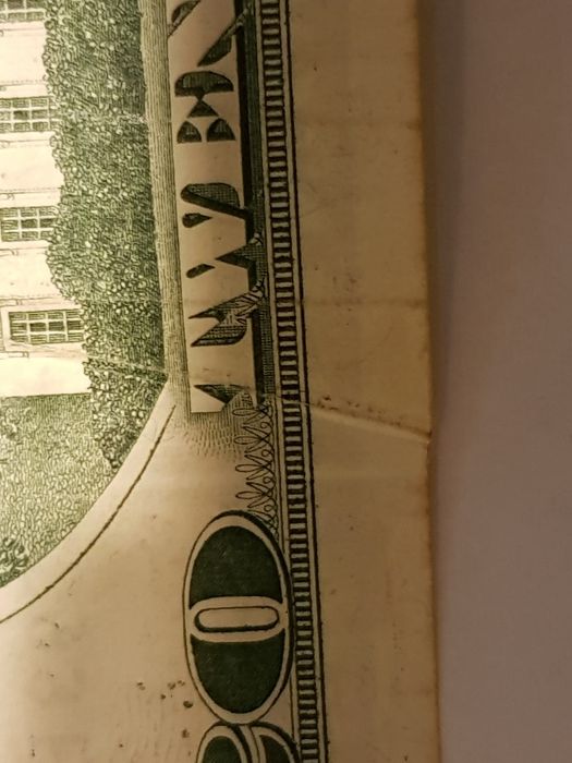 Много рядка 20 доларова банкнота с дефект при отпечатването