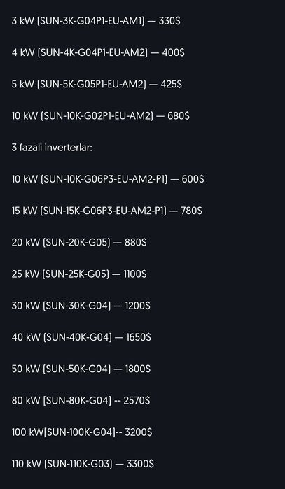 Deye On-Grid inveterlari 3kw - 120kwgacham