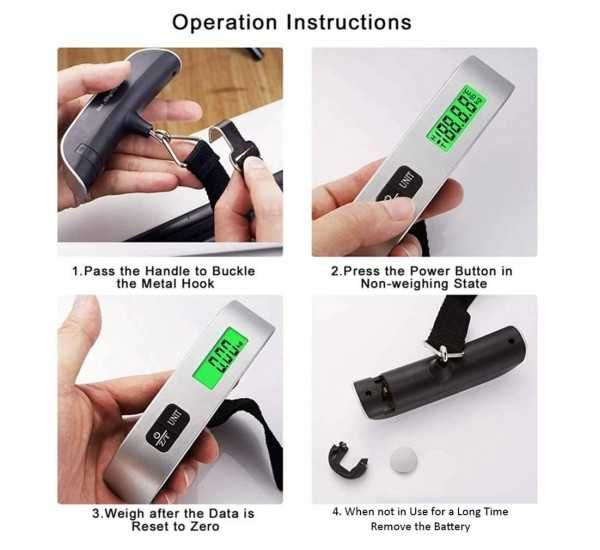 Кантар ръчен за багаж ABC, везна тип каишка, подсветка,електронен,50kg