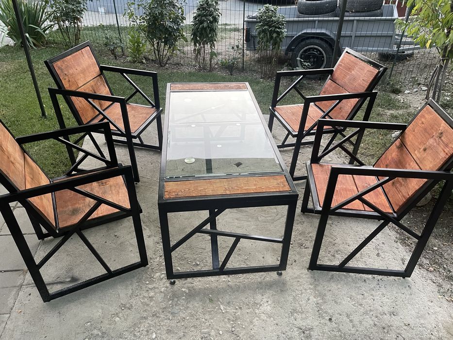 Set masă + 4 scaune stil industrial – lucrat manual