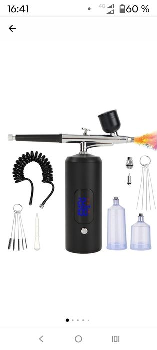 Set Aerograf Portabil cu Compresor si Furtun Detasabil ,LCD ,usb C