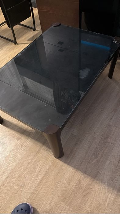 Măsuță cafea living lemn, metal si sticla rezistenta, Mobexpert