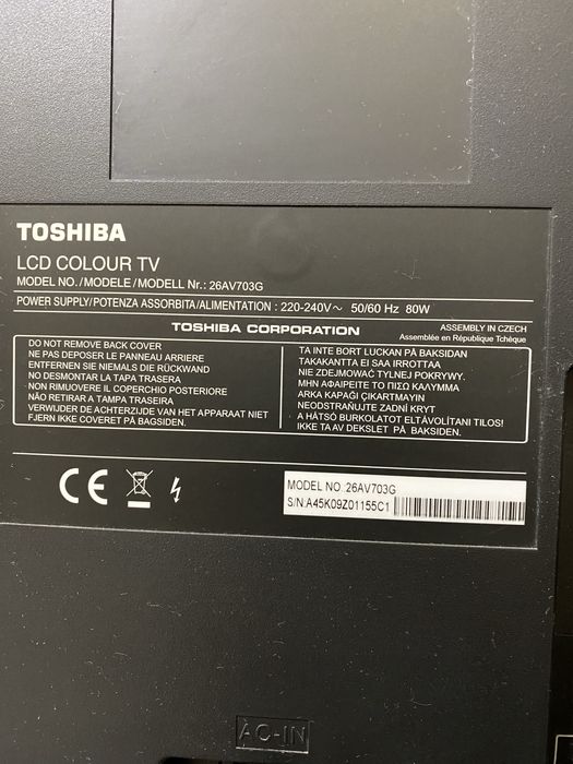 Телевизор TOSHIBA model NO 26AV703G