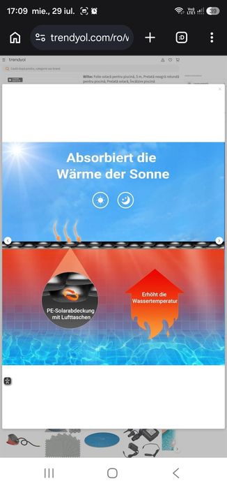 Folie solară pentru piscină, 5 m, Prelată neagră rotundă pentru piscină, Prelată solară, Încălzire piscină