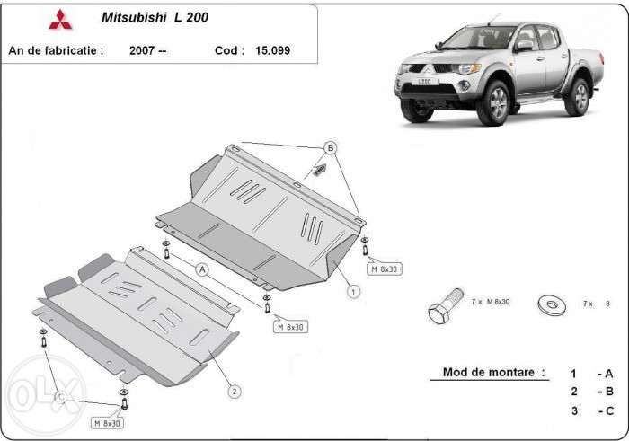 Scut metalic pentru motor Mitsubishi L200 2007 pana la 2015 - otel 3mm