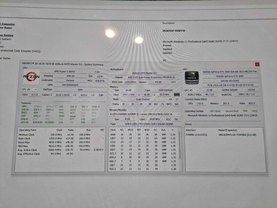 PC Gaming RTX 3060, Ryzen 5 5600X, 16gb, ssd 500