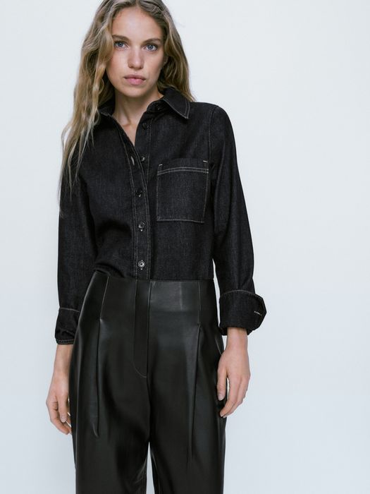 Pantaloni din piele nappa Massimo Dutti