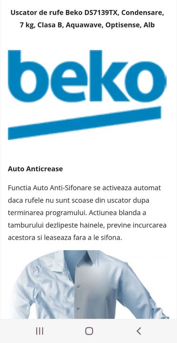 Uscator de rufe Beko