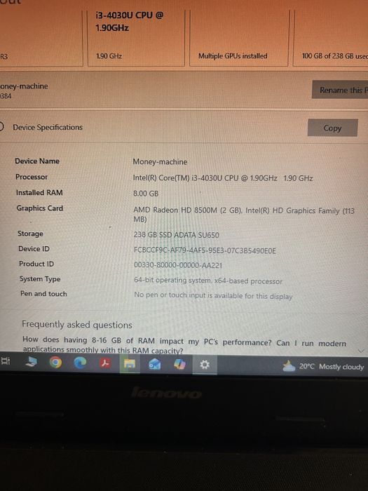 Laptop Lenovo B50-70 i3 8gb ram ssd 256gb