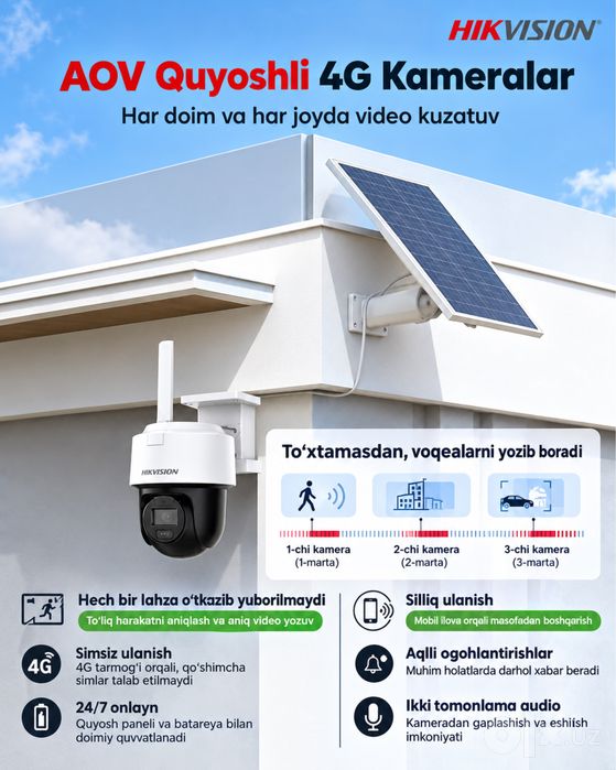 Quyosh Panelli 4G Kamera, SIM-karta Orqali ishlaydi.