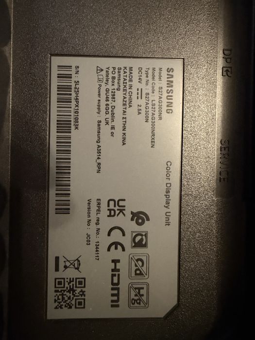 Samsung Odyssey G3 S27AG300NR Monitor, 144hz, 27 inch