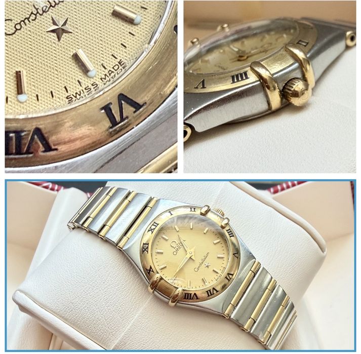 Ceas Omega Constellation Mini 24mm  de Damă – Bezel din Aur Masiv 18K – Linen Dial – Brățară Originală Omega