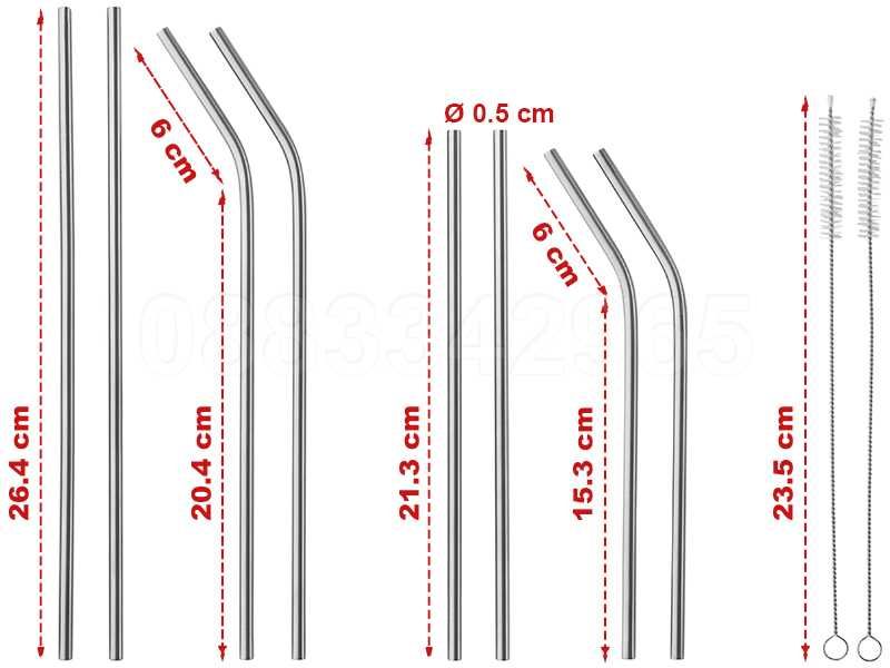 НОВИ! Метални сламки 8 броя комплект + 2 четчици / безоловни BPA-free