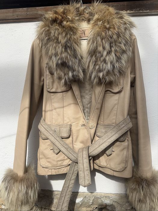 Италианско кожено яке с кожена яка и маншети