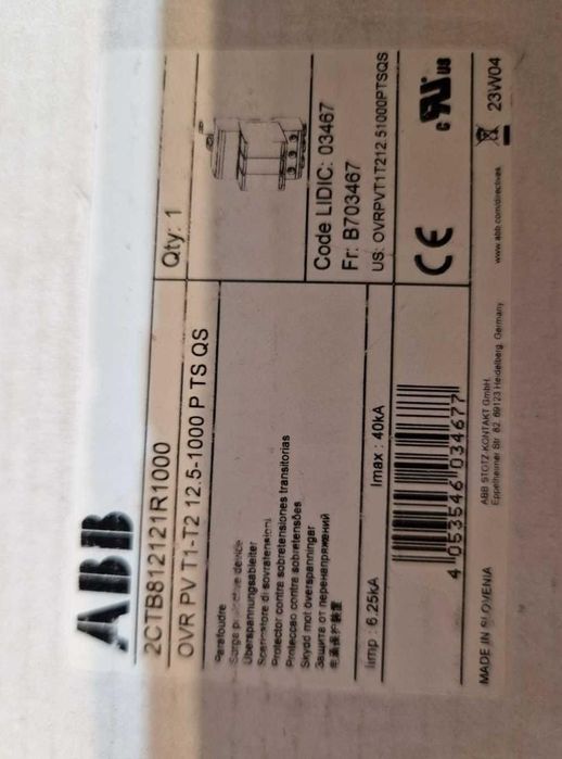 Descărcător pentru supratensiune ABB OVR PV T1-T2 12,5-1000 P QS 3P