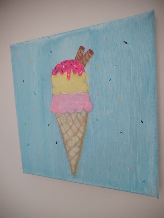 Акрилна рисунка „Сладолед“ върху канава 20/20 – ръчно изработена карти
