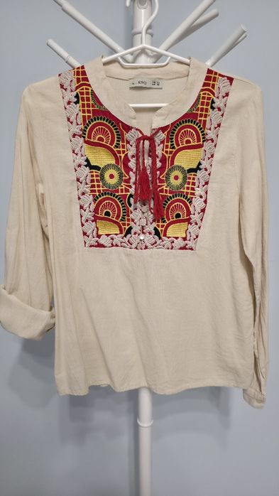 Bluza dama bej cu model etnic, ESQ, bumbac 80%, marimea M