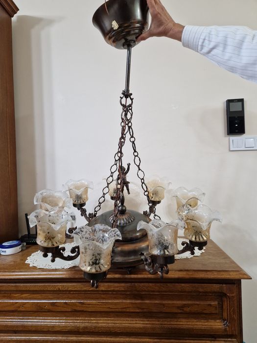 Lustră din cupru cu 9 brațe