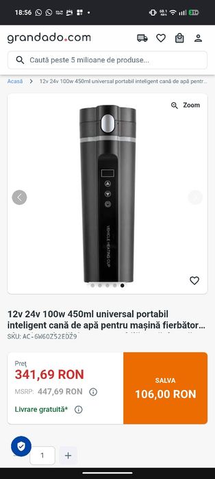 Cană / Fierbător portabil inteligent pentru mașină 2V/24V, 450ml – Testat