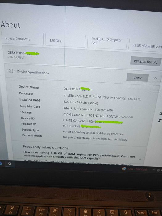 Лаптоп Lenovo T490 за части (+ дефект - пиксел линия) - 49€!